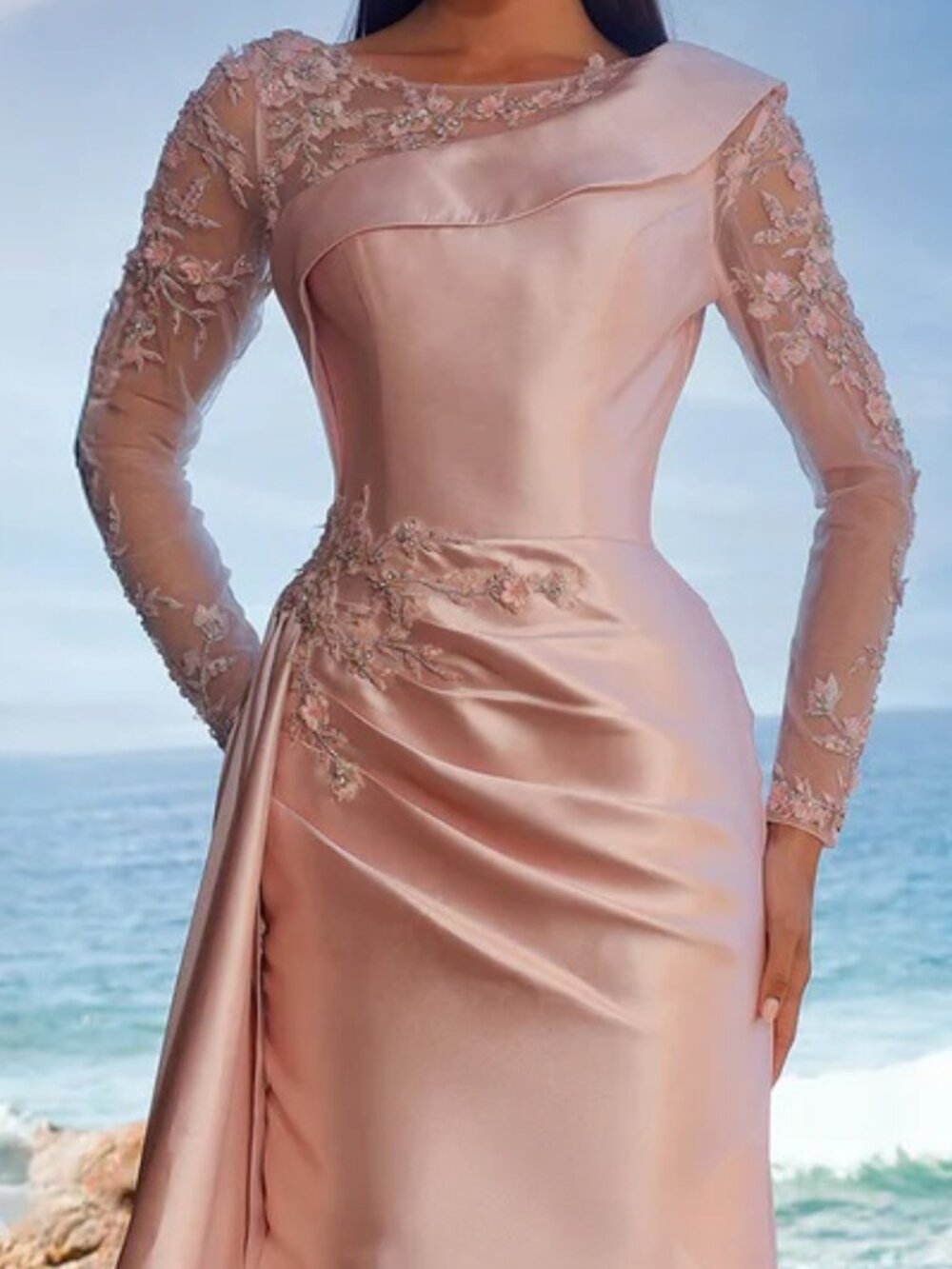 NWT Terani Couture 252M5344 Long Sleeve Mother of the Bride Dress Blush size 16 - Picture 3 of 7
